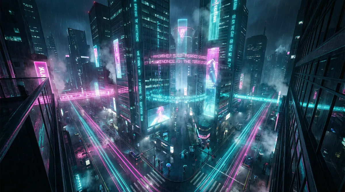 himari 新人 竖屏短剧平台首页背景 - 赛博朋克都市夜景